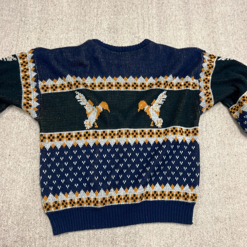 Vintage Bird Sweater Mens XL Blue 1980s Striped Geometric Outdoors USA Classic‎ - Picture 6 of 10